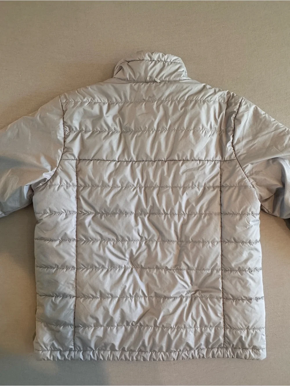 The North Face Light Gray Men's Puffer Jacket with Blue Accents